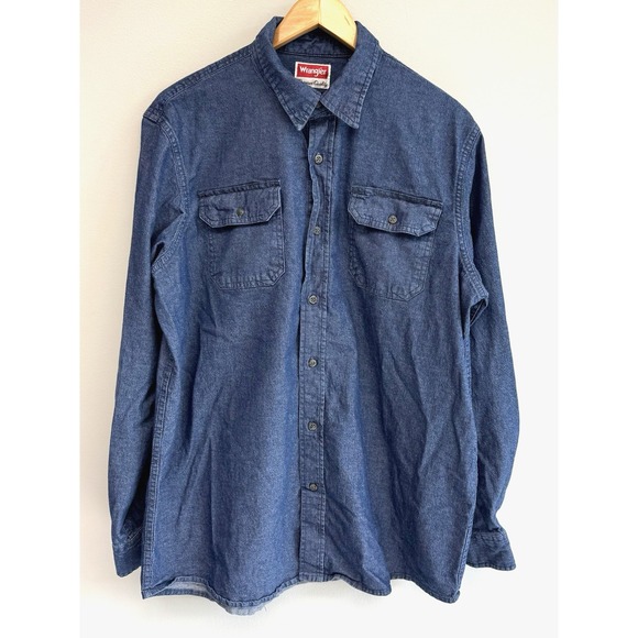Wrangler Denim Shirt‎ Mens Large Tall Blue Chambray Relaxed Flex Comfort NWOT - Picture 1 of 5